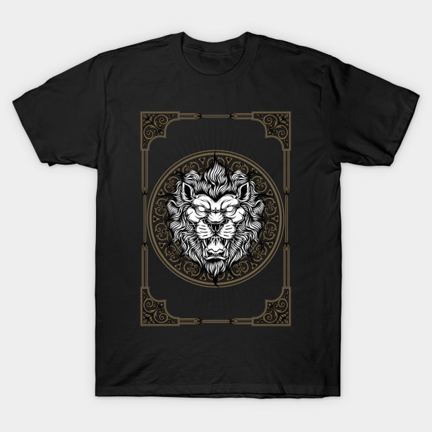 Lion Head With Classic Frame Ornaments T-Shirt by YulsArtwork